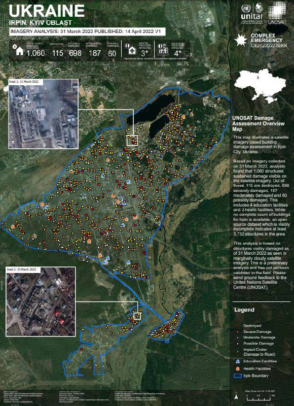 UN UNOSAT analysis showing destruction in some Ukrainian cities