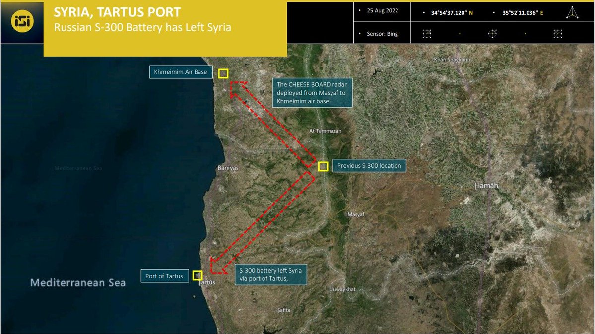 L'empresa privada d'intel·ligència israeliana @ImageSatIntl publica imatges de satèl·lit que mostren que Rússia aparentment ha traslladat el seu sistema S-300 fora de Síria a Rússia