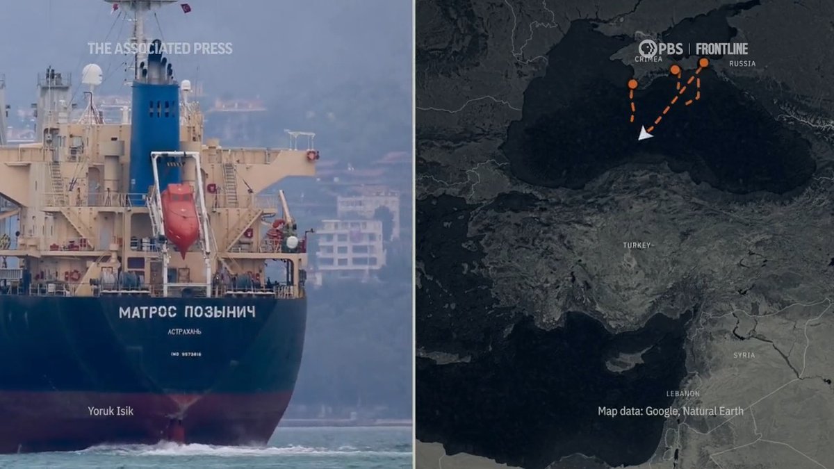 @AP 和 @frontlinepbs 的一项调查追踪了三打多艘船只，揭露了俄罗斯将价值至少 5.3 亿美元的被盗乌克兰谷物走私到中东的行动。法律专家说，持续的盗窃是潜在的战争罪