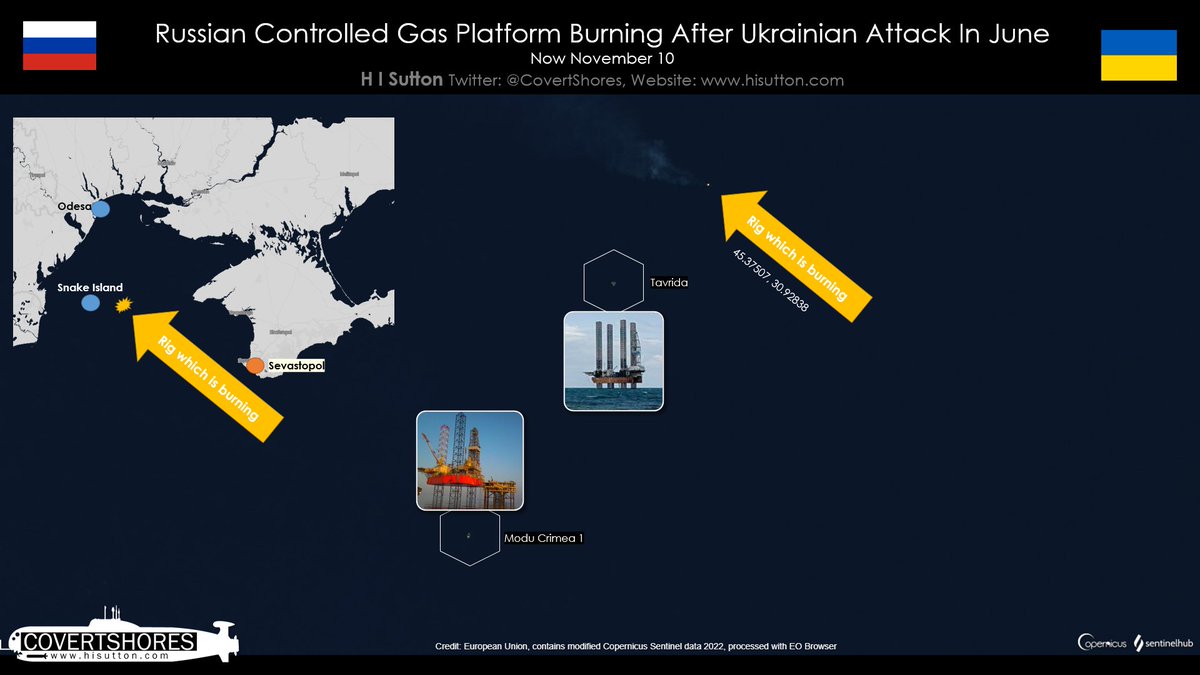 Газовая платформа, которую Украина атаковала в июне, все еще горит