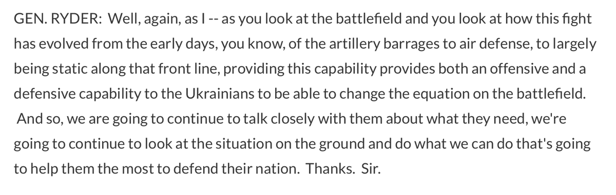 Ο εκπρόσωπος του Πενταγώνου @PentagonPresSec με περισσότερες λεπτομέρειες σχετικά με τα πολεμικά οχήματα Bradley των ΗΠΑ για την Ουκρανία: Τόσο επιθετική όσο και αμυντική ικανότητα για τους Ουκρανούς να μπορούν να αλλάξουν την εξίσωση στο πεδίο της μάχης