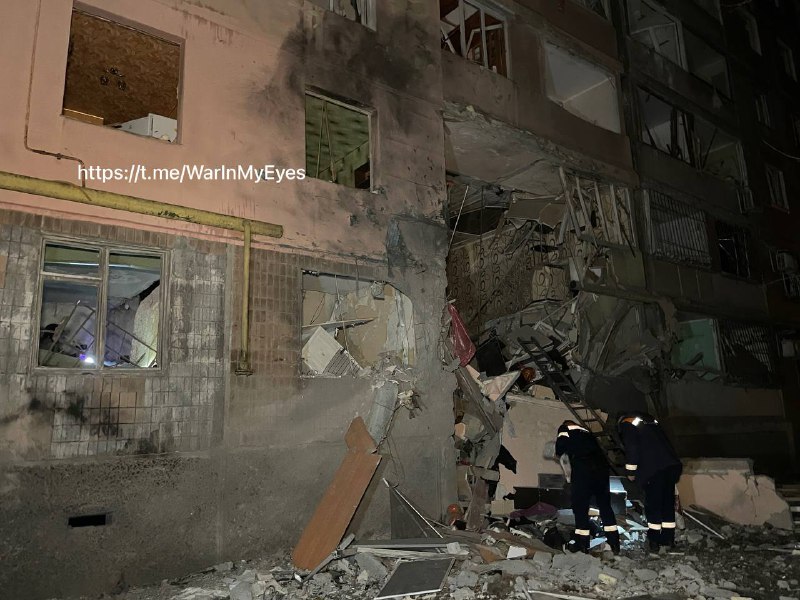 Förstörelse som ett resultat av beskjutning vid Kuybishevsky-distriktet i Donetsk