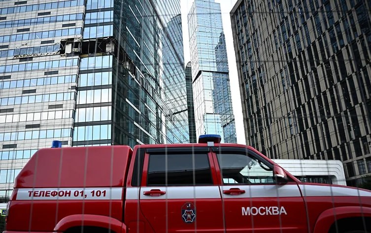 Schäden im Geschäftsviertel der Stadt Moskau