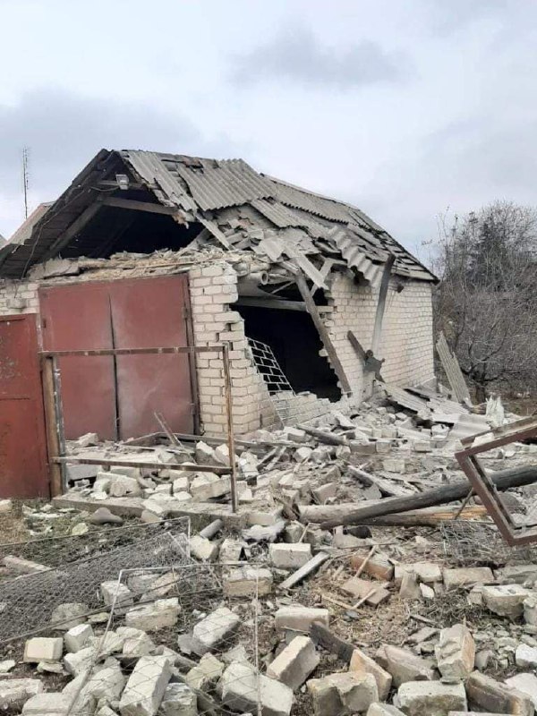 Vernietiging in Kurkakhivka als gevolg van beschietingen