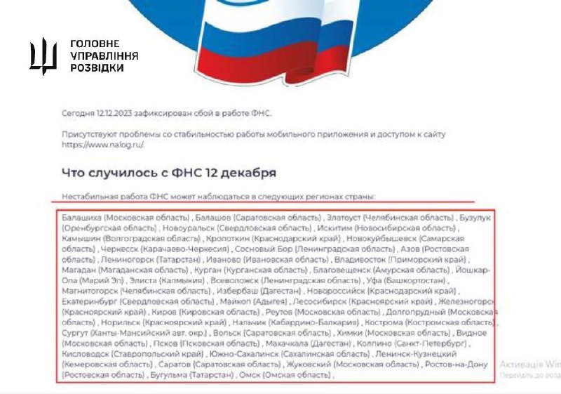 Ukrainian Military intelligence claims cyberattack against systems of Russian Federal Tax authority and its suppliers