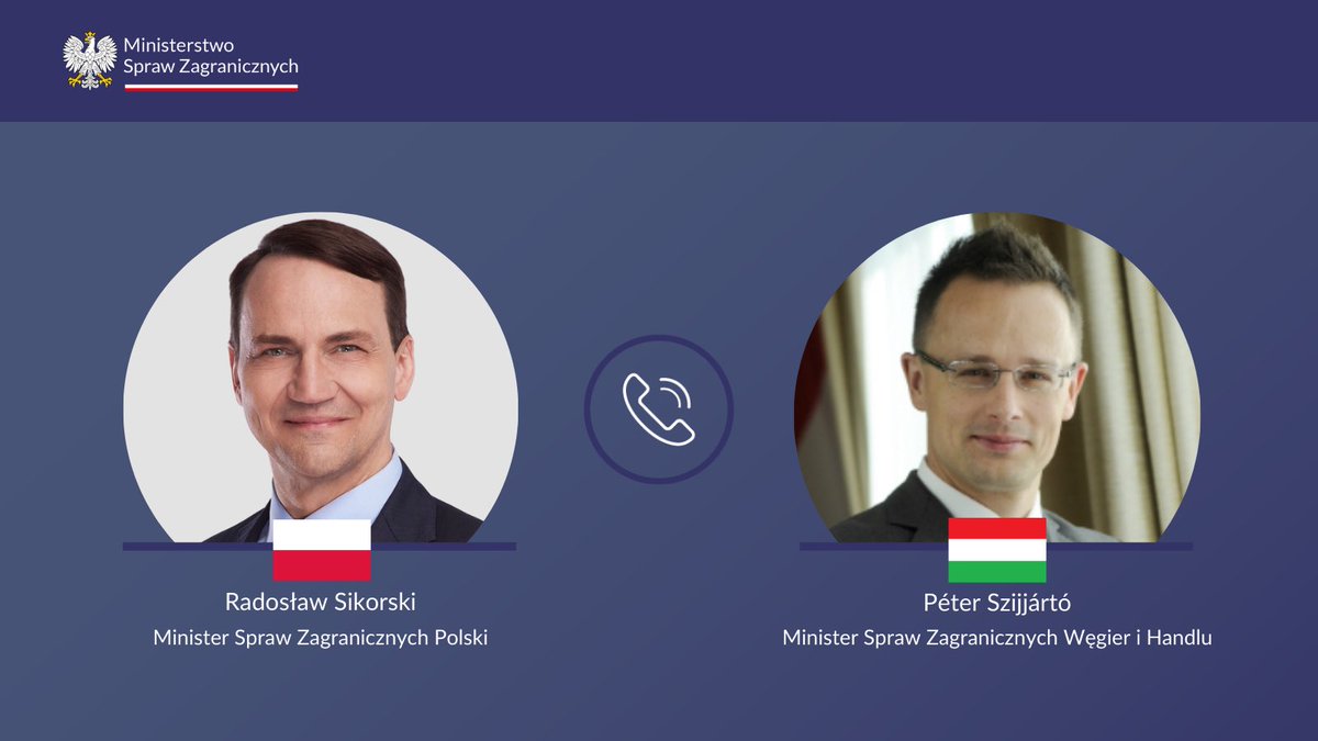 Министърът на външните работи на Полша @sikorskiradek разговаря днес по телефона с унгарския си колега Péter Szijjártó. Разговорът беше посветен на украинските въпроси, перспективите на Вишеградската група и миграционните проблеми