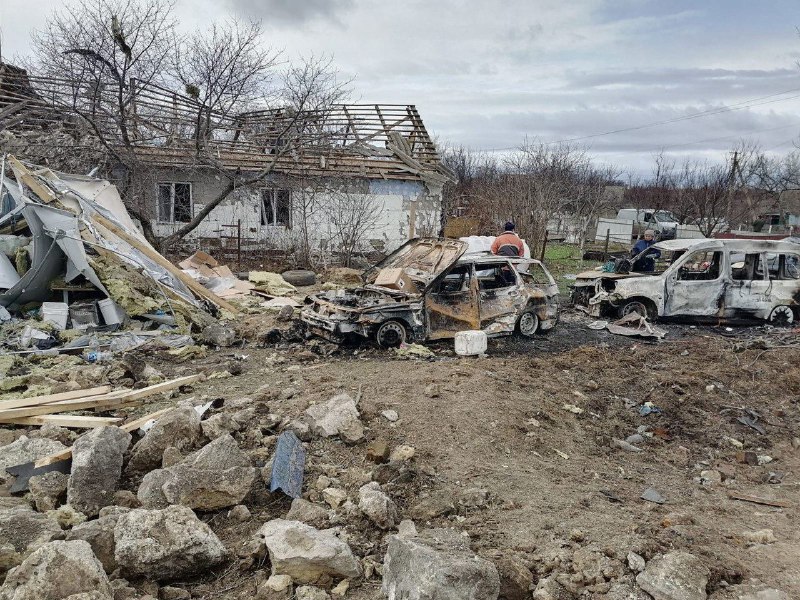 Schade in Tyahinka als gevolg van Russische beschietingen