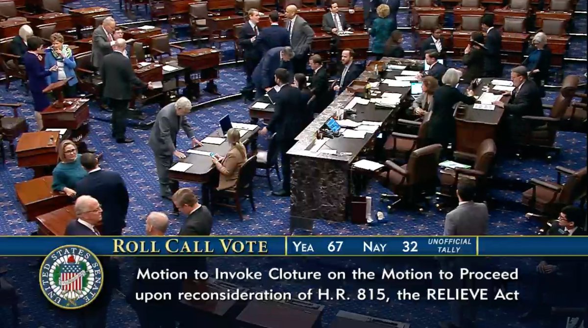 De Amerikaanse Senaat steunt een procedurele stemming om een wetsvoorstel voor te stellen met hulp aan Oekraïne, Israël en Taiwan zonder de grensbepalingen. 67-32 stemmen. Hierdoor kan de Senaat overgaan tot de volgende stap