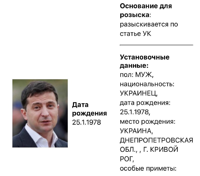 Rosyjskie Ministerstwo Spraw Wewnętrznych umieściło byłego prezydenta Ukrainy Poroszenkę i prezydenta Ukrainy Zełenskiego na liście osób poszukiwanych
