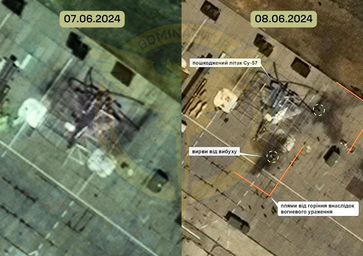 MAXAR Birželio 8 d. palydoviniai vaizdai po Rusijos naikintuvų Su-57 atakos