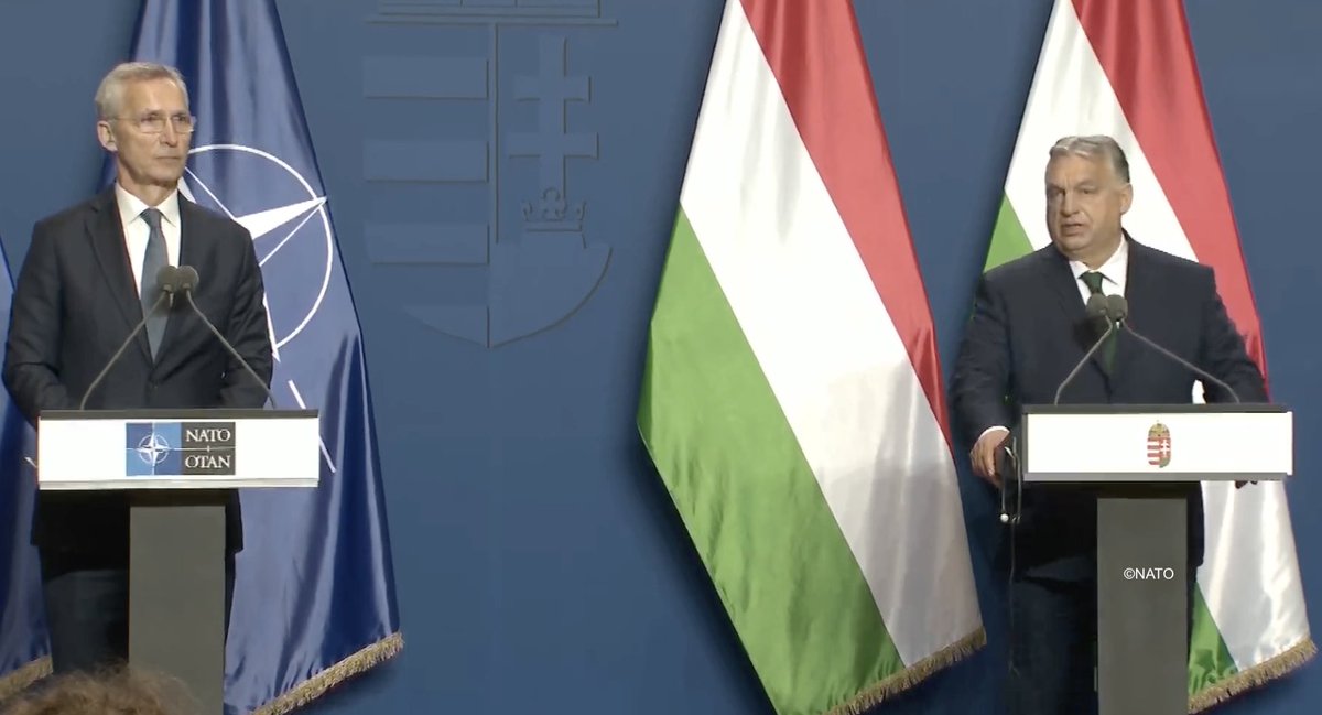 NAVO-secretaris-generaal Stoltenberg heeft tegenover premier Orban opnieuw bevestigd dat Boedapest op geen enkele manier verplicht is om deel te nemen aan de verdediging van Oekraïne. Stoltenberg zegt dat Orban ermee heeft ingestemd de andere 31 niet te blokkeren. Dit was het belangrijkste doel van Stoltenbergs bezoek