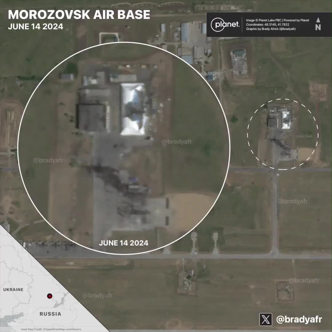 Las consecuencias del reciente ataque de Ucrania a la base aérea de Morozovsk en Rusia son visibles en nuevas imágenes de satélite. La base fue atacada por última vez por Ucrania a principios de este año en abril.
