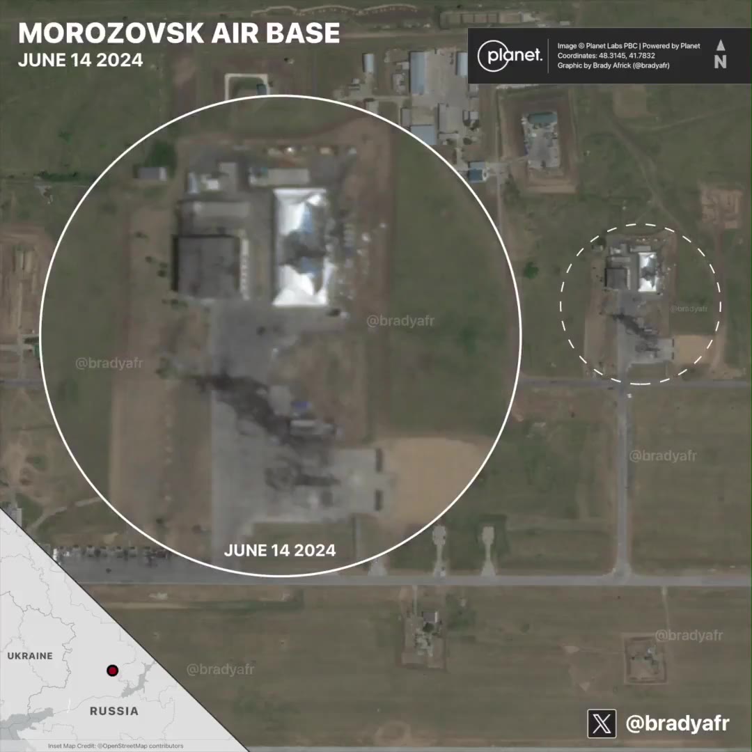 Les conséquences de la récente frappe ukrainienne sur la base aérienne de Morozovsk en Russie sont visibles sur de nouvelles images satellite. La base a été frappée pour la dernière fois par l'Ukraine au début de cette année, en avril.