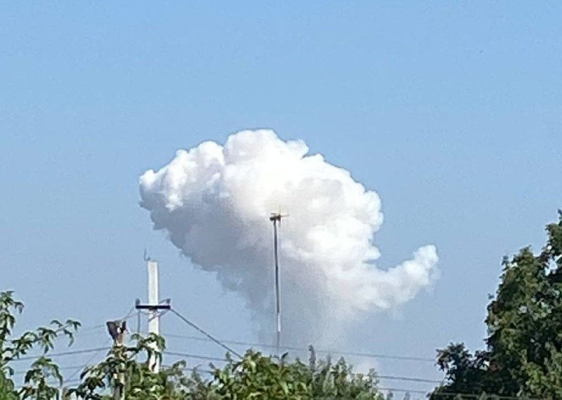 Smoke rising after an explosion in Ukrainsk of Donetsk oblast