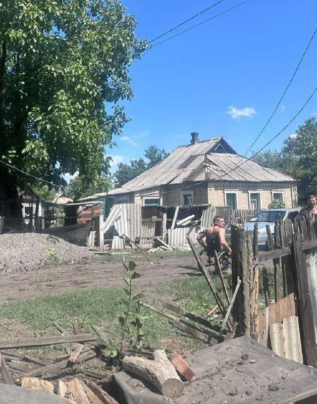 Destruction as result of shelling in Novohrodivka of Donetsk region