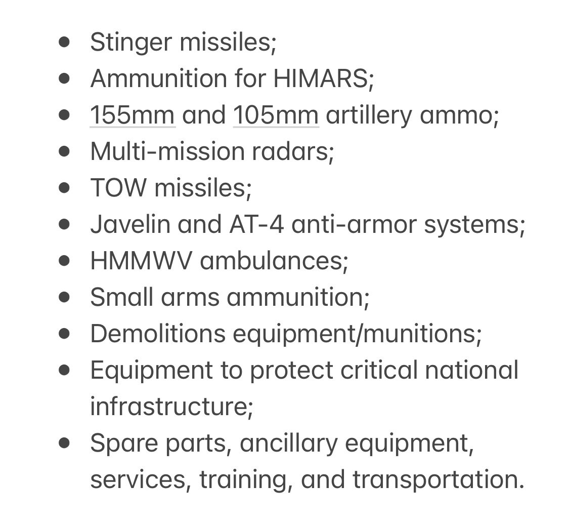 Les États-Unis ont annoncé un nouveau programme d'aide à l'Ukraine d'une valeur de 125 millions de dollars. Il comprend des missiles Stinger, des munitions pour HIMARS, des obus d'artillerie, des radars, des Javelins, des ambulances Humvee, etc.