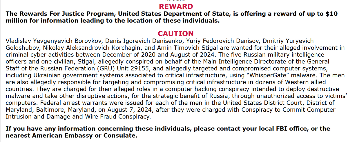 L'FBI annuncia un premio da 10 milioni di dollari per informazioni che portino all'arresto degli hacker dell'Unità GRU 29155 che hanno preso di mira le infrastrutture del governo ucraino all'inizio dell'invasione