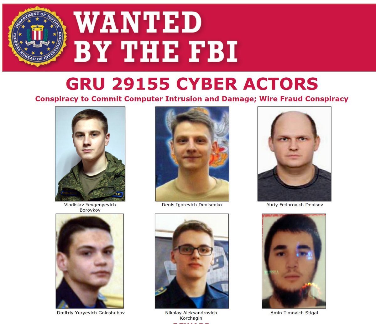 @FBI-ն հայտարարում է 10 միլիոն դոլարի պարգև՝ GRU Unit 29155 հաքերների ձերբակալությանը նպաստող տեղեկատվության համար, որոնք ներխուժման սկզբում թիրախավորել են Ուկրաինայի կառավարության ենթակառուցվածքը: