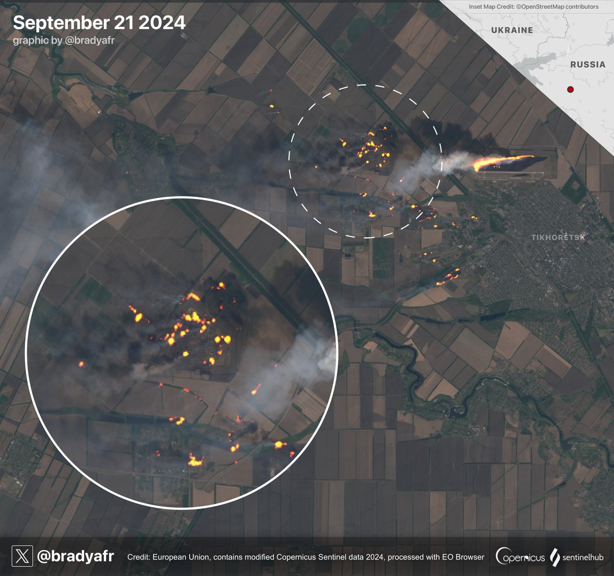 Efterdyningarna av Ukrainas senaste attack mot en rysk ammunitionsdepå syns i nya satellitbilder