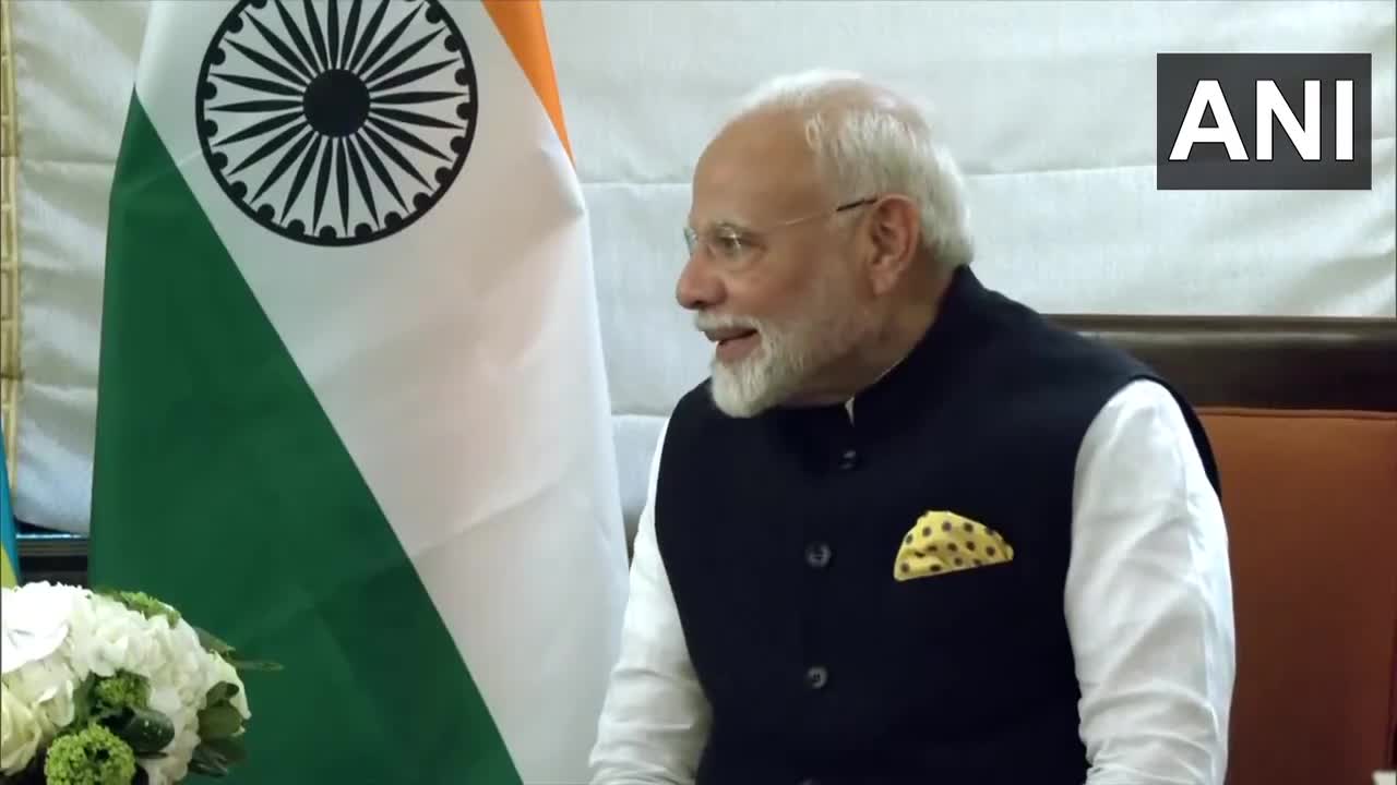 Indiens premiärminister Narendra Modi håller ett bilateralt möte med Ukrainas president Volodymyr Zelenskyy i New York, USA (Källa: ANI/DD News)