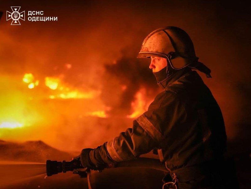 Rescuers extinguished fire caused by missile strike at the port infrastructure in Odesa region