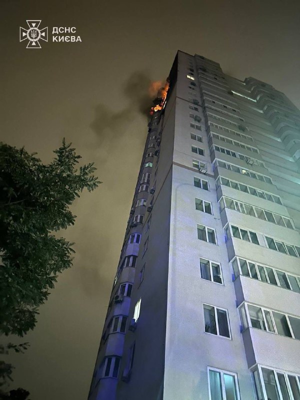 25-storey residential house damages as result of drone strike in Kyiv