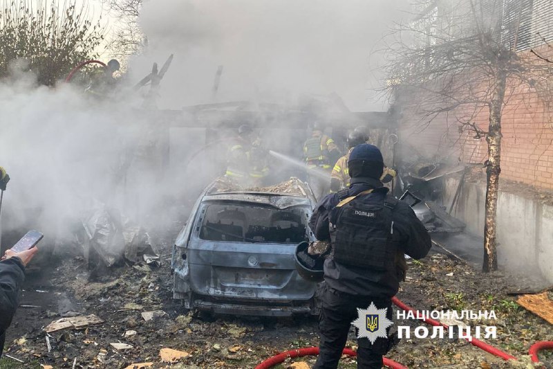 Damage across Kyiv, caused by fallen debris of drones 