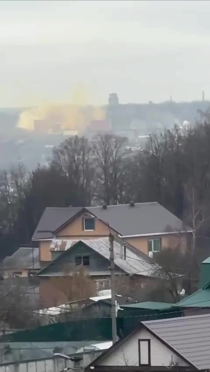 Secondary explosions reported at the chemical plant in Aleksin of Tula region. Cloud of orange smoke is rising over plant