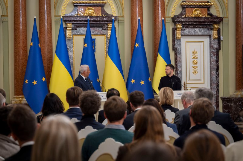 Президент Владимир Зеленский встретился с президентом Европейского Совета Антониу Костой, верховным представителем ЕС по иностранным делам и политике безопасности Кайей Каллас и комиссаром ЕС по вопросам соседства и расширения Мартой Кос, которые посетили Украину в первый день вступления в должность