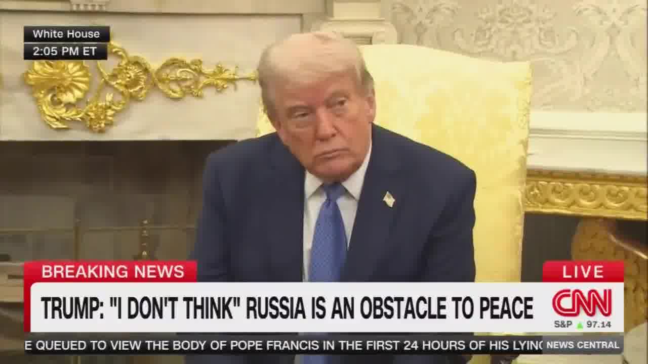 Reporter: What concessions has Russia offered up thus far to get to the point where you're closer to peace? Trump: Stopping the war, stopping taking the whole country. Pretty big concessions