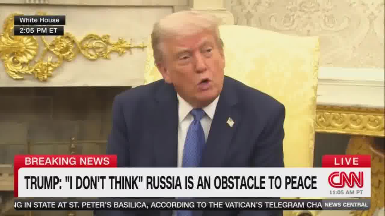 Reporter: What concessions has Russia offered up thus far to get to the point where you're closer to peace? Trump: Stopping the war, stopping taking the whole country. Pretty big concessions