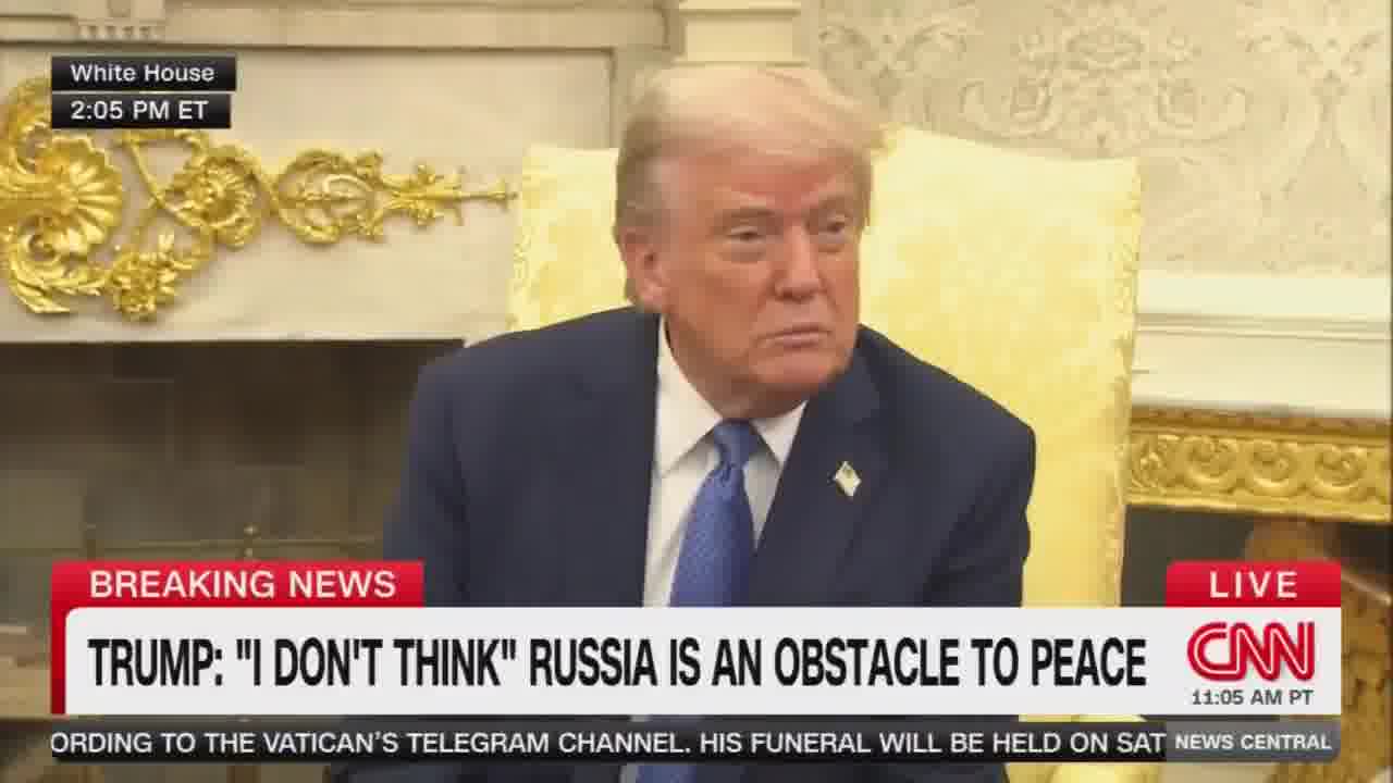 Reporter: What concessions has Russia offered up thus far to get to the point where you're closer to peace? Trump: Stopping the war, stopping taking the whole country. Pretty big concessions