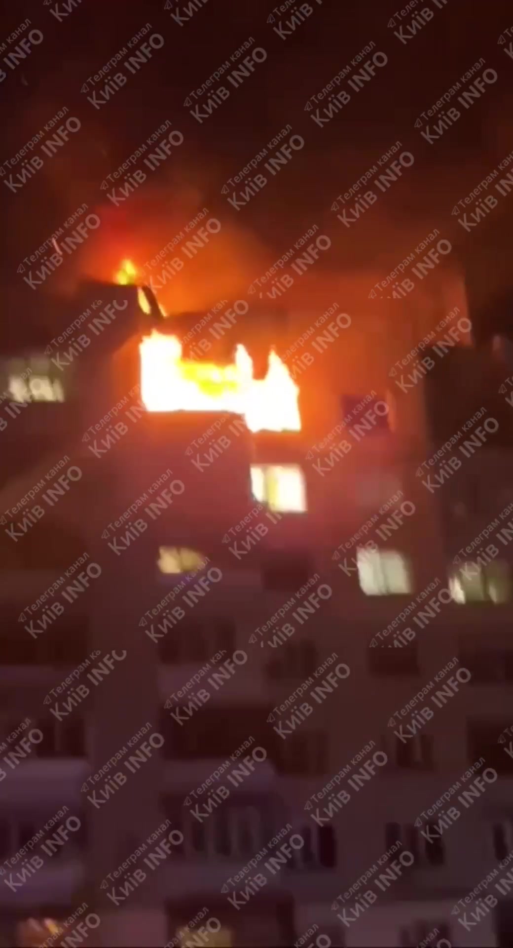 Residential house is on fire in Kyiv as result of a drone strike 