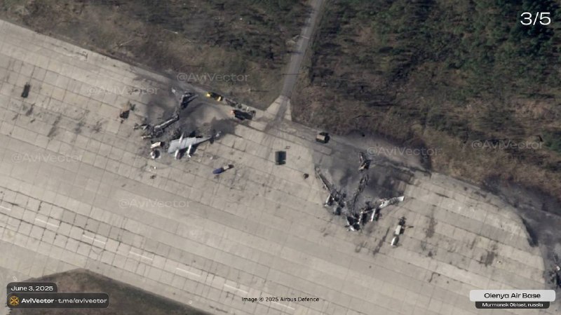 Satellite images of destroyed Tu-95MS bombers at the Olenya airfield