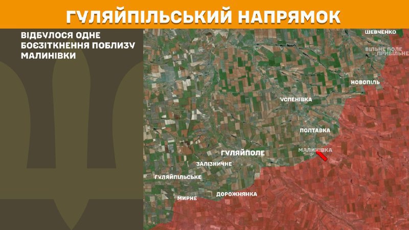 At Huliaipole axis clashes yesterday near Malynivka, - General Staff of Armed Forces of Ukraine reports