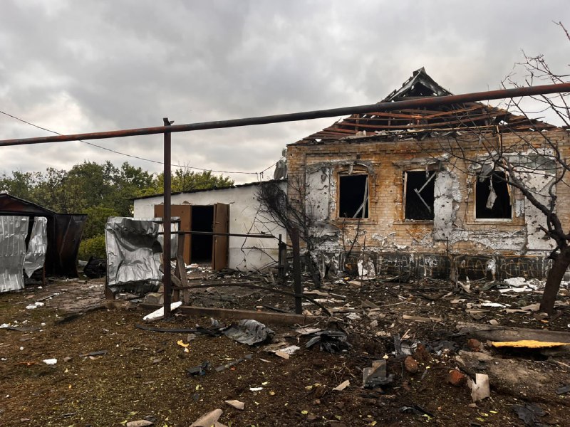 Destruction in Torske of Druzhkivka community as result of Russian drone strikes