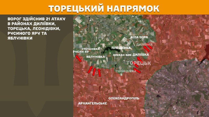 At Toretsk direction clashes yesterday near Dyliyivka, Toretsk, Leonidivka, Rusyn Yar and Yablunivka, - General Staff of Armed Forces of Ukraine reports