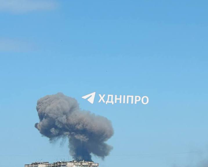 Smoke is rising in Dnipro city after ballistic missile strikes