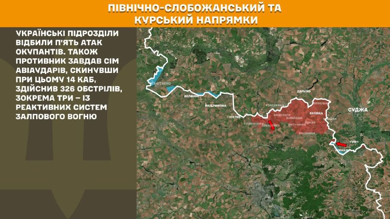 At Kursk and North Slobozhansky(Sumy) direction Ukrainian forces have repelled 5 Russian army assaults, - General Staff of Armed Forces of Ukraine reports