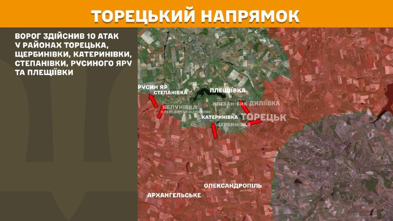 At Toretsk direction clashes yesterday near Toretsk, Scherbynivka, Katerynivka, Stepanivka, Rusyn Yar and Pleschiyivka, - General Staff of Armed Forces of Ukraine reports