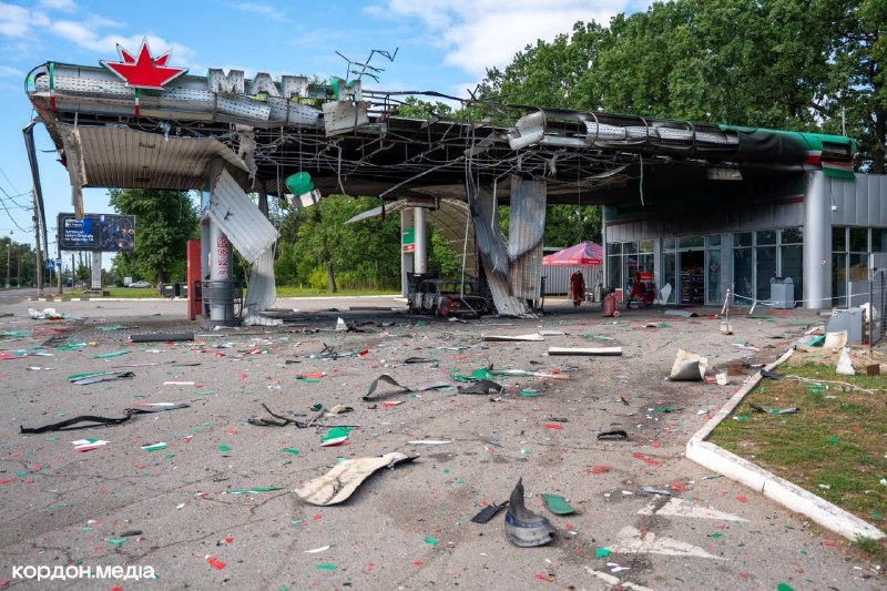 Gas station was damaged in Sumy after drone strike this morning