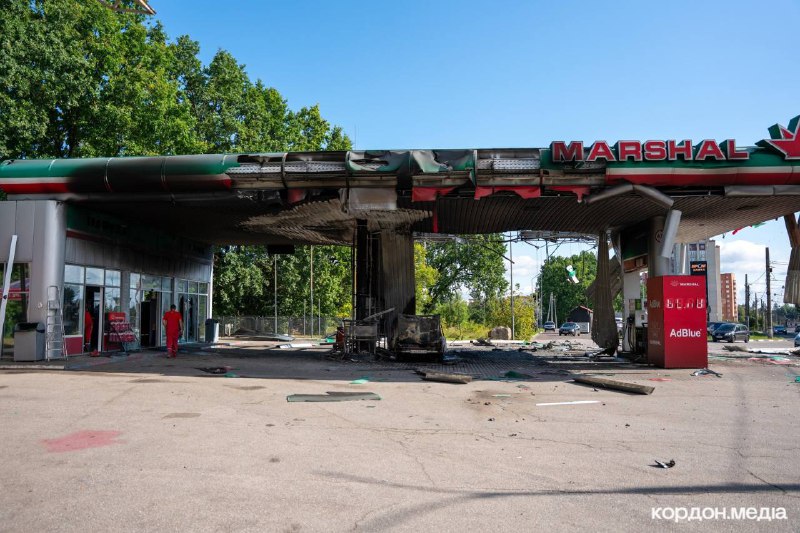Gas station was damaged in Sumy after drone strike this morning
