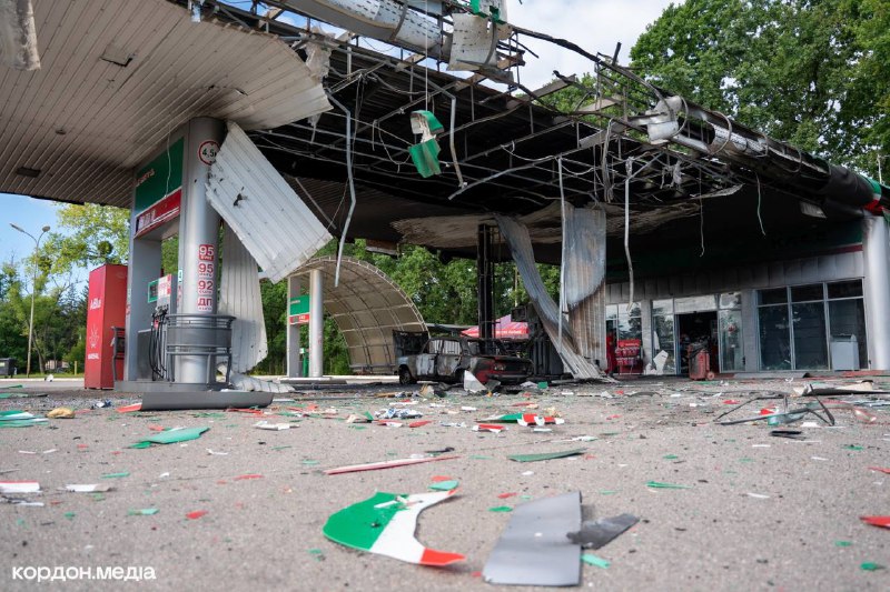 Gas station was damaged in Sumy after drone strike this morning