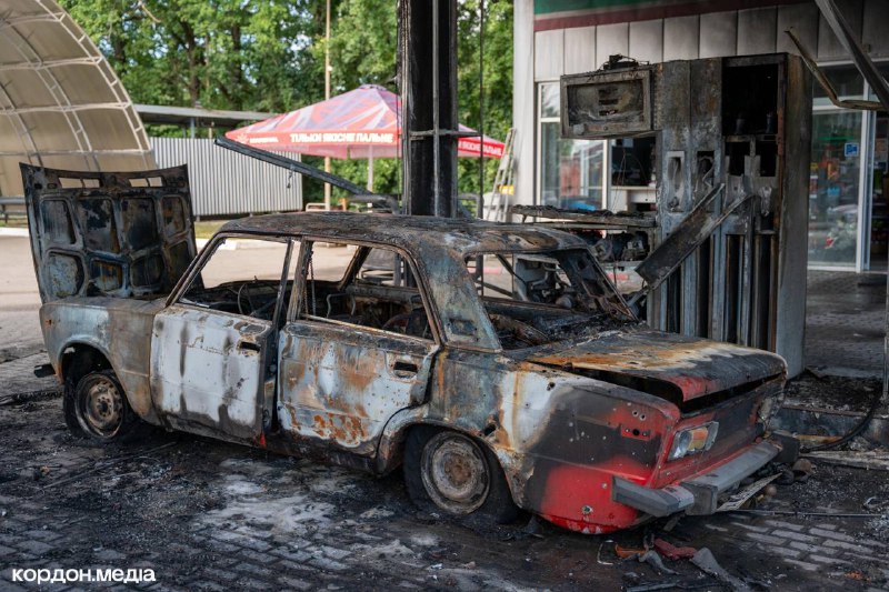 Gas station was damaged in Sumy after drone strike this morning