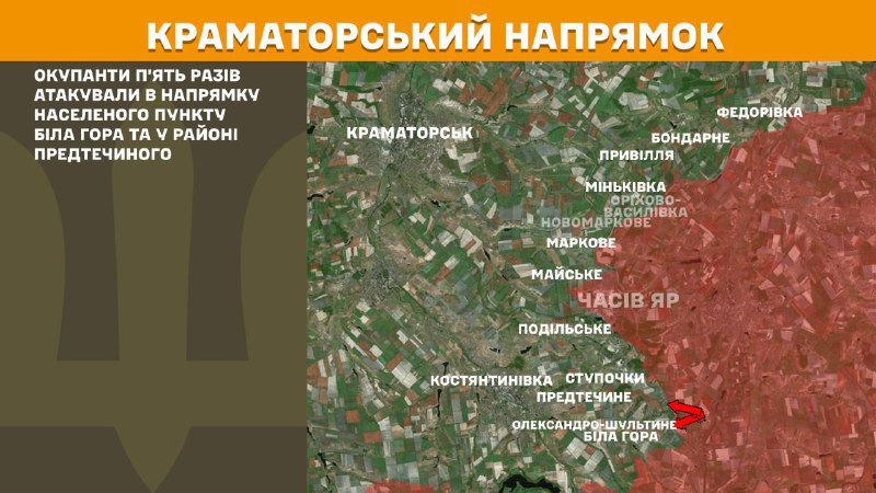 At Kramatorsk direction clashes yesterday near Bila Hora and towards Predtechyne, - General Staff of Armed Forces of Ukraine reports