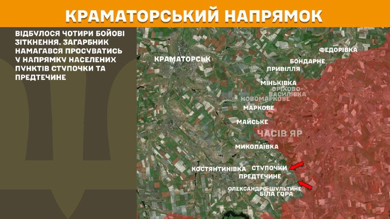 At Kramatorsk direction clashes yesterday near  Stupochky and Predtechyne, - General Staff of Armed Forces of Ukraine reports