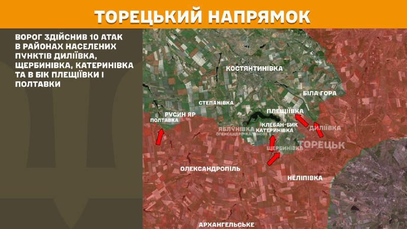 At Toretsk direction clashes yesterday near Dyliyivka, Scherbynivka, Katerynivka and towards Pleschiyivka and Poltavka, - General Staff of Armed Forces of Ukraine reports
