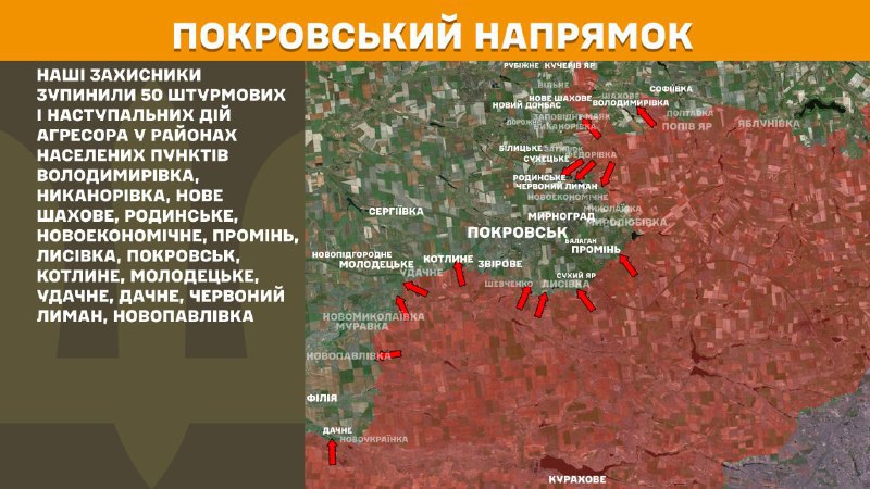 At Pokrovsk direction clashes yesterday near Volodymyrivka, Nykanorivka, Nove Shakhove, Rodynske, Novoekonomichne, Promin, Lysivka, Pokrovsk, Kotlyne, Molodetske, Udachne, Dachne, Chervonyy Lyman, Novopavlivka, - General Staff of Armed Forces of Ukraine reports