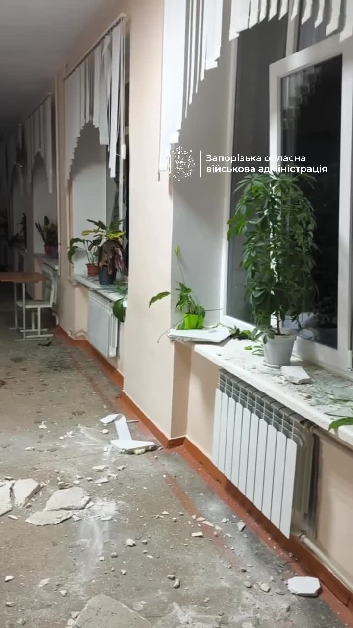Damage to school in Zaporizhzhia as result of missile strike, a residential house is on fire