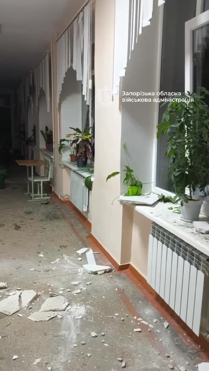 Damage to school in Zaporizhzhia as result of missile strike, a residential house is on fire